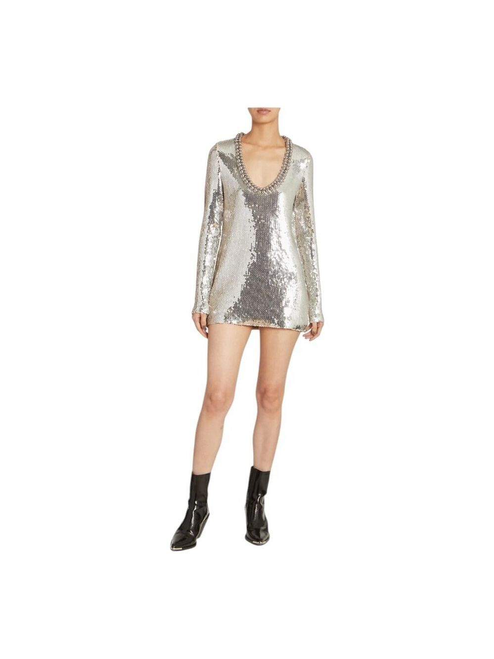 Rabanne Silver Sequined V-neck Minidress Size 4 (36)